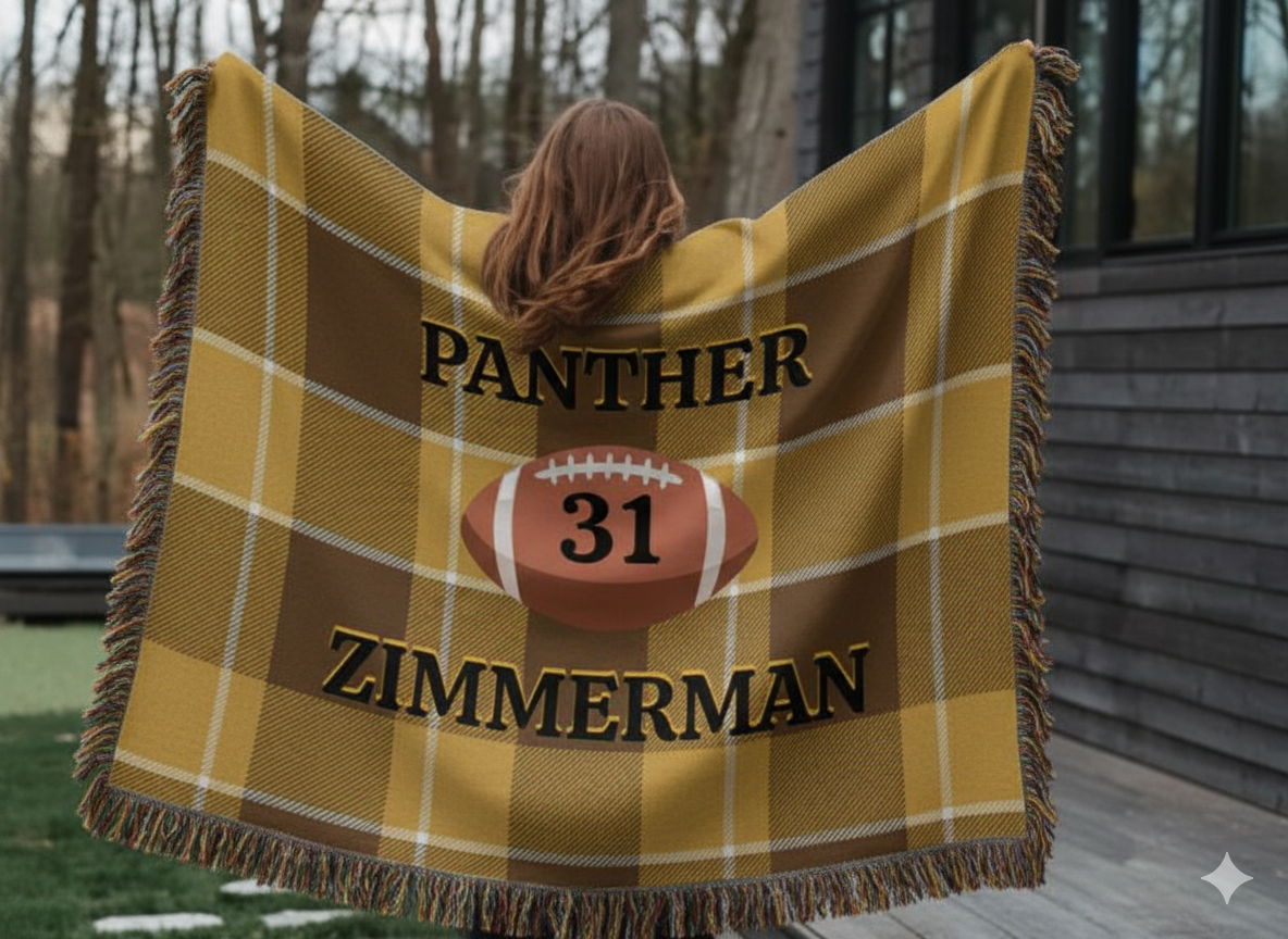Personalized Football Woven Blanket β Gold