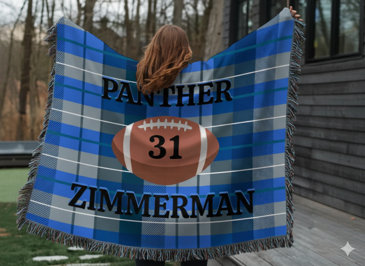 Personalized Football Woven Blanket β Royal/Blue