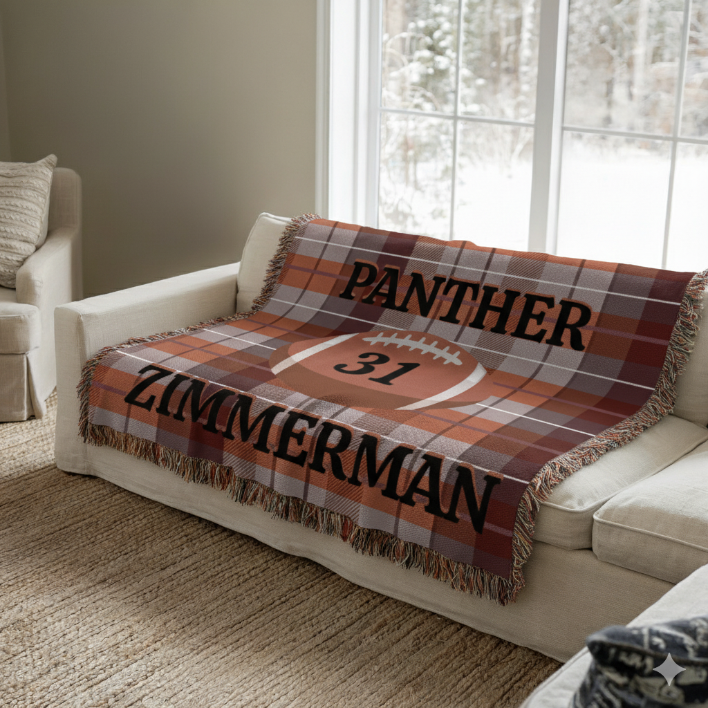 Personalized Football Woven Blanket β Dark Orange
