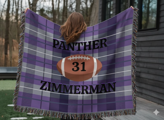 Personalized Football Woven Blanket - Purple