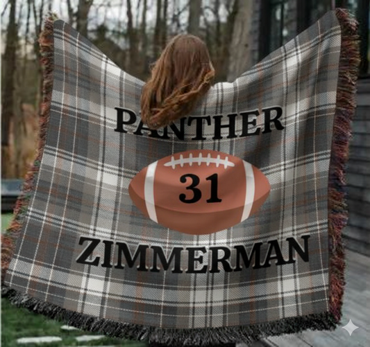 Personalized Football Woven Blanket – Gray/Silver