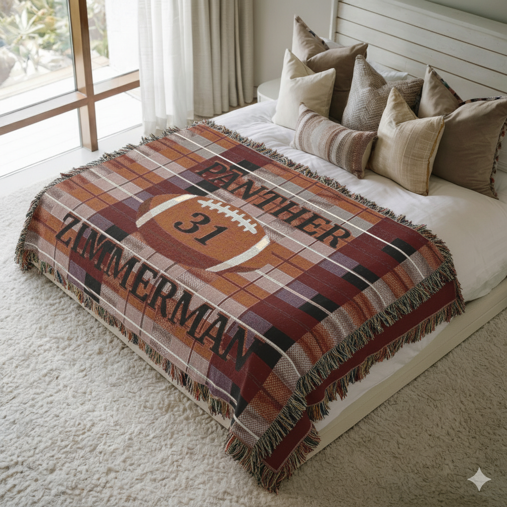 Personalized Football Woven Blanket – Dark Orange