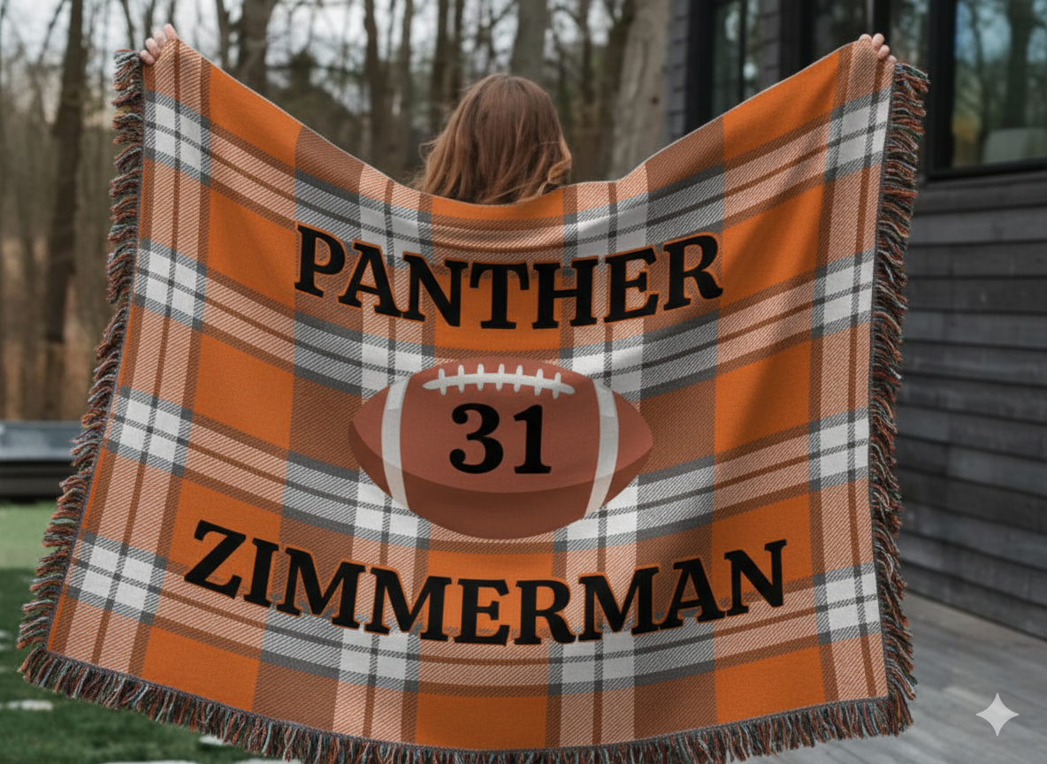 Personalized Football Woven Blanket – Orange