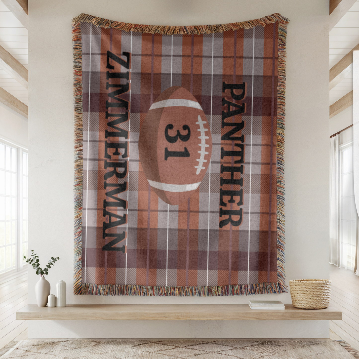 Personalized Football Woven Blanket – Dark Orange