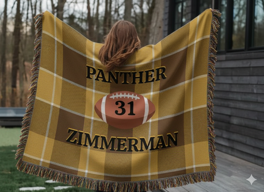 Personalized Football Woven Blanket – Gold