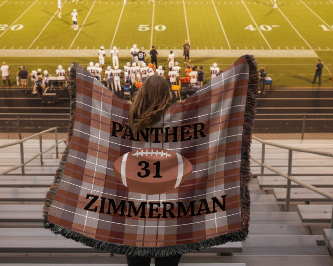 Personalized Football Woven Blanket – Dark Orange