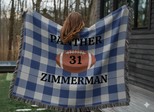 Personalized Football Woven Blanket – Navy