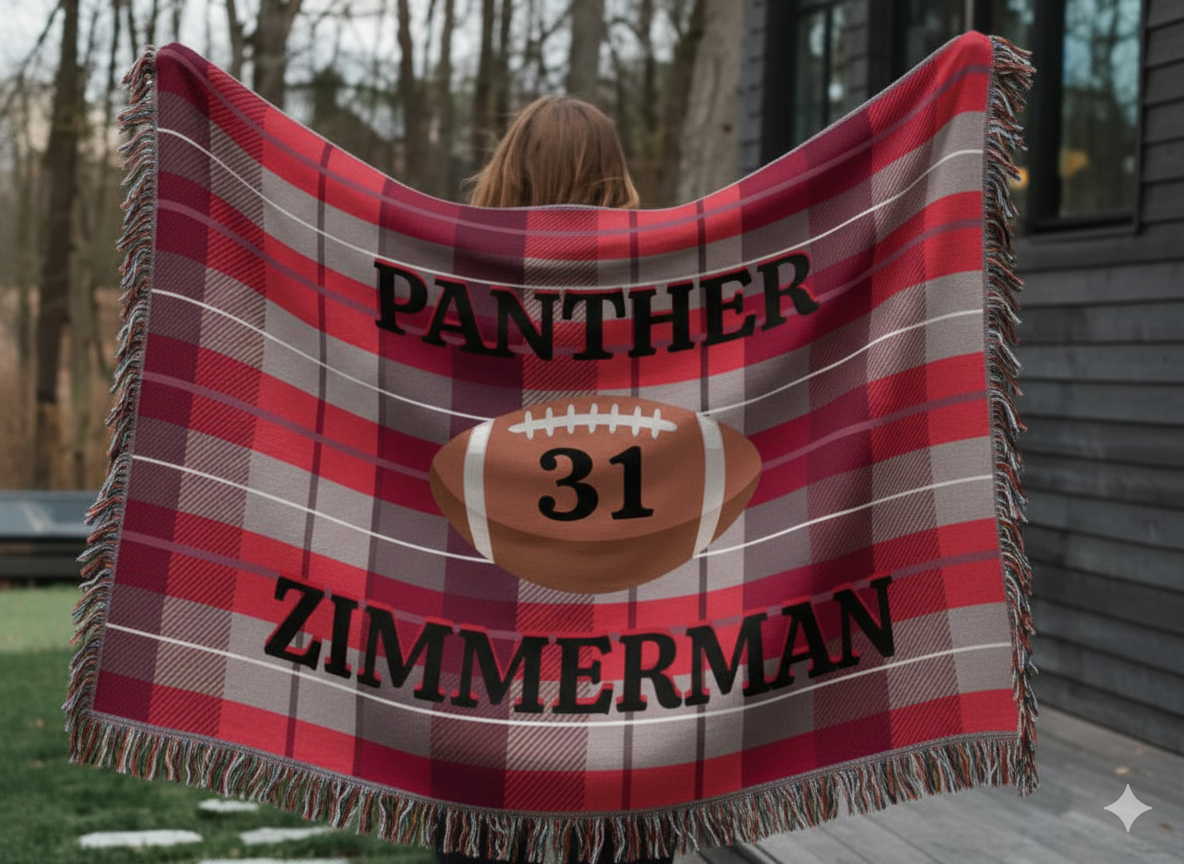 Personalized Football Woven Blanket – Red