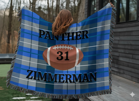 Personalized Football Woven Blanket – Royal/Blue