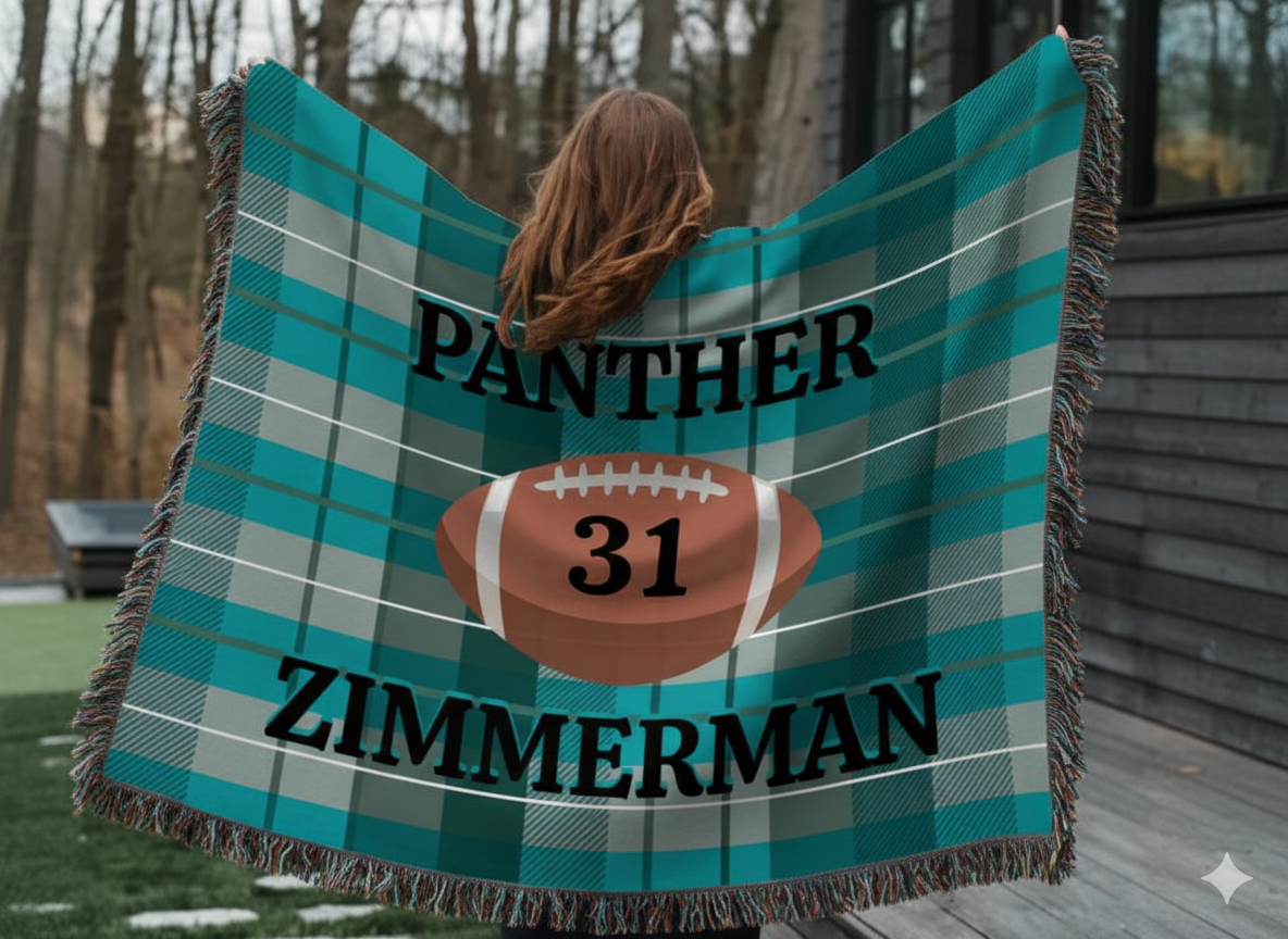 Personalized Football Woven Blanket – Teal