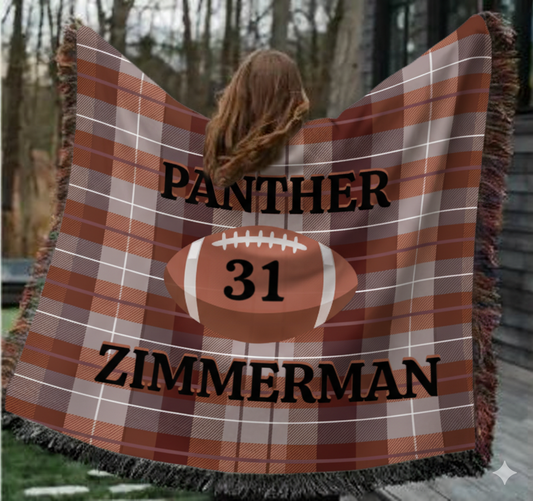 Personalized Football Woven Blanket – Dark Orange