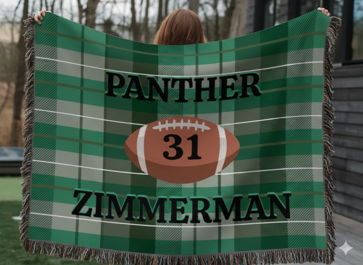 Personalized Football Woven Blanket – Green